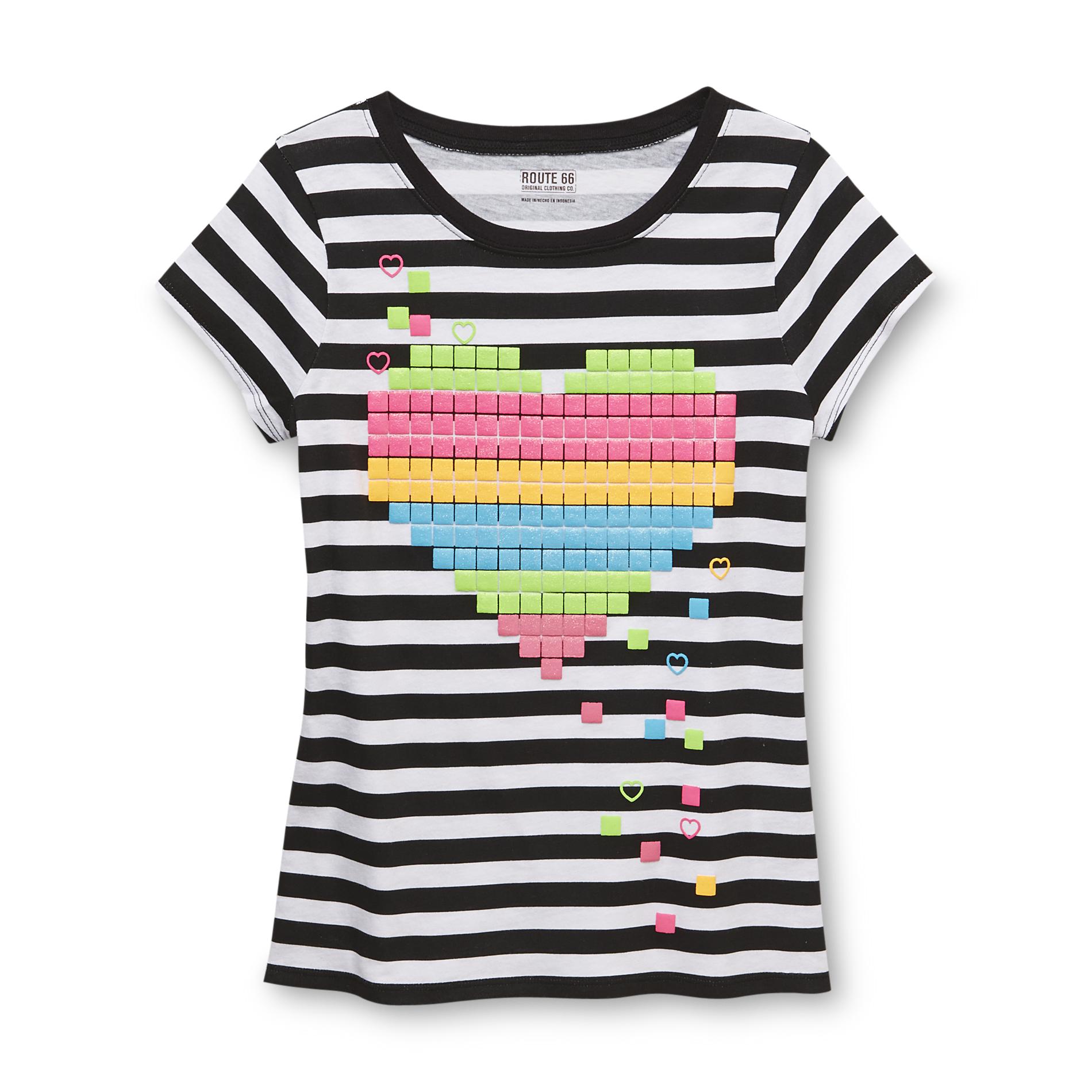 Route 66 Girl's Graphic T-Shirt - Stripes & Heart