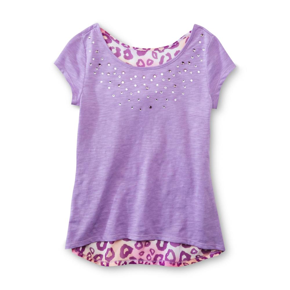Piper Girl's Embellished Cap Sleeve Top - Leopard Print