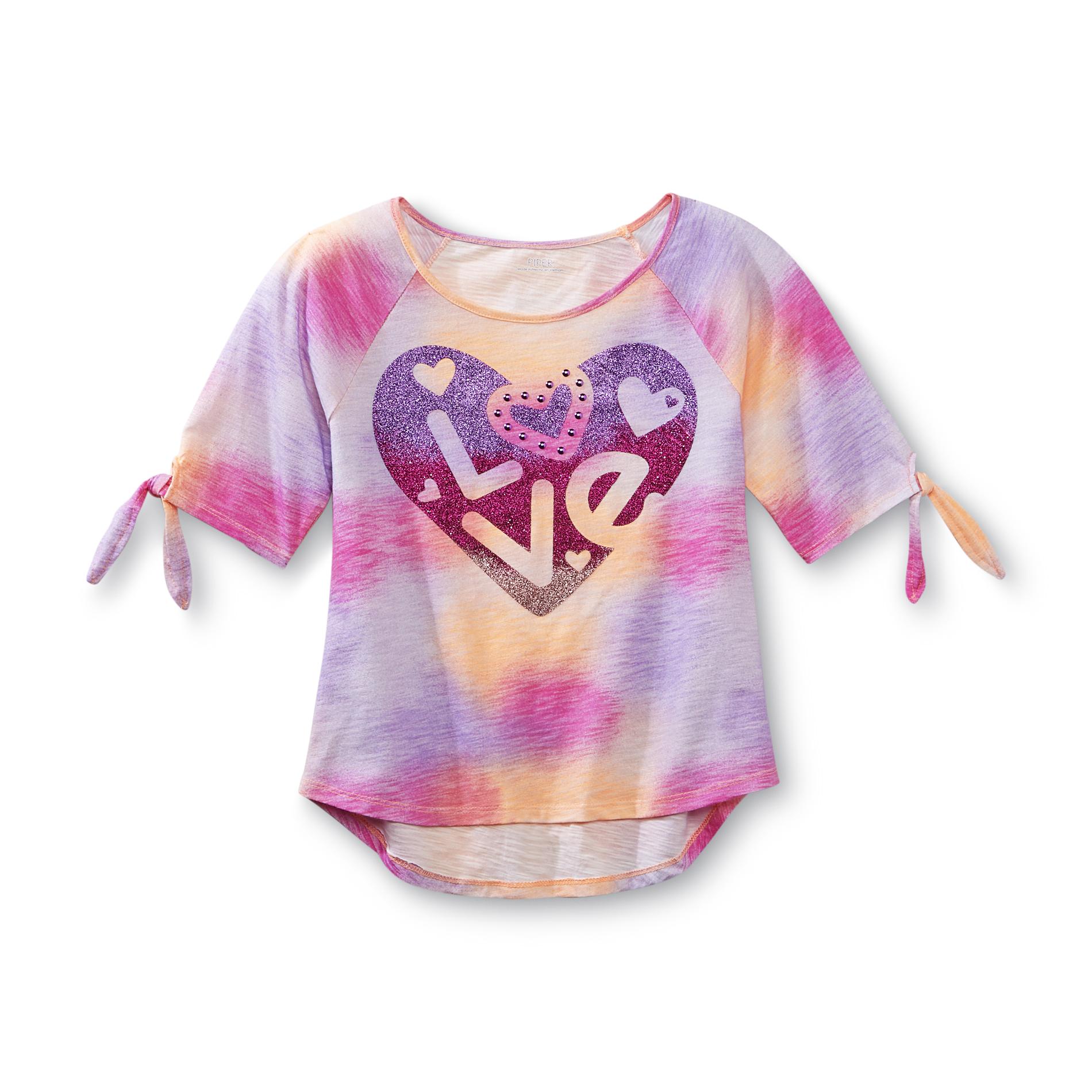 Piper Girl's Dip-Dyed Tie-Sleeve Top - Glitter Love