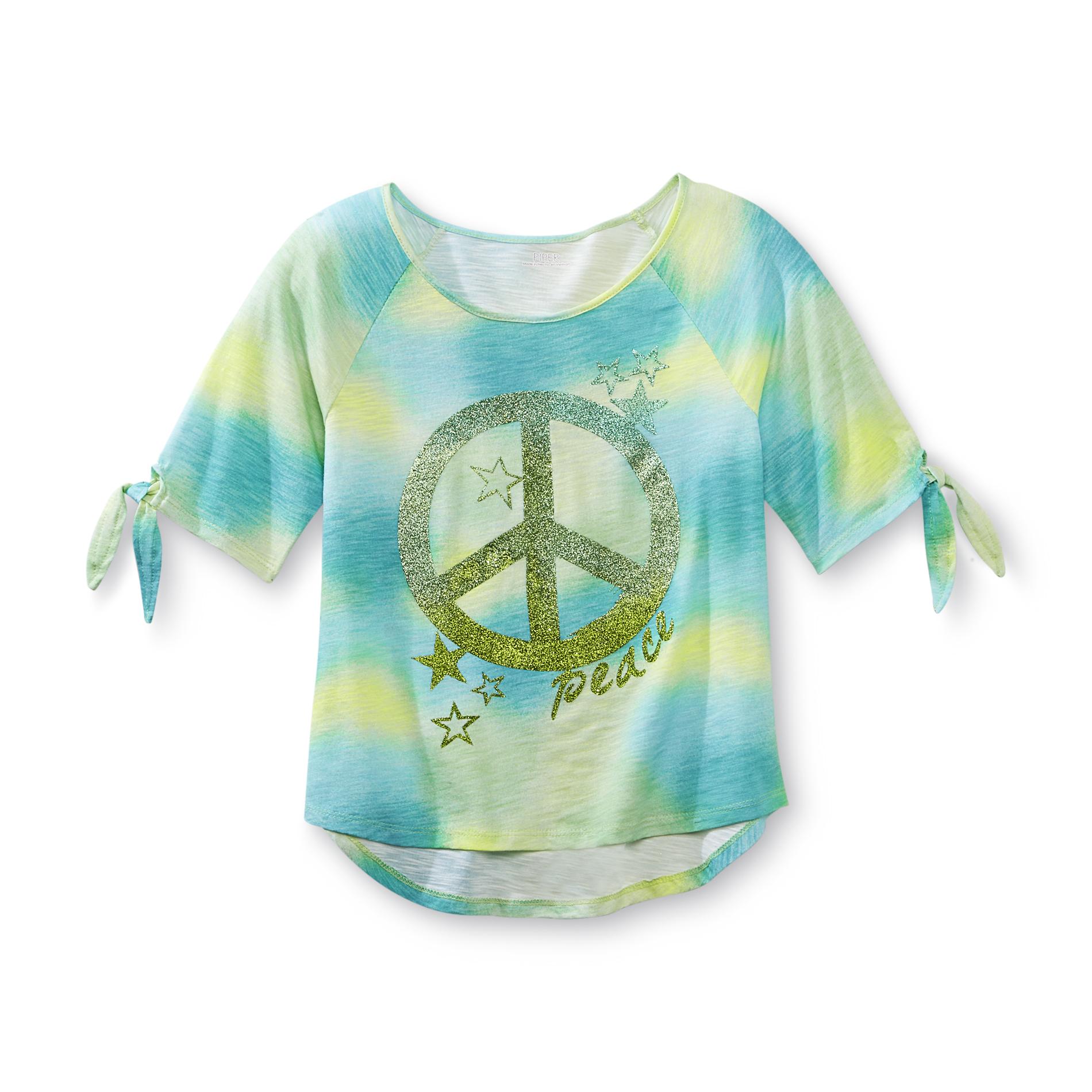 Piper Girl's Dip-Dyed Tie-Sleeve Top - Glitter Peace
