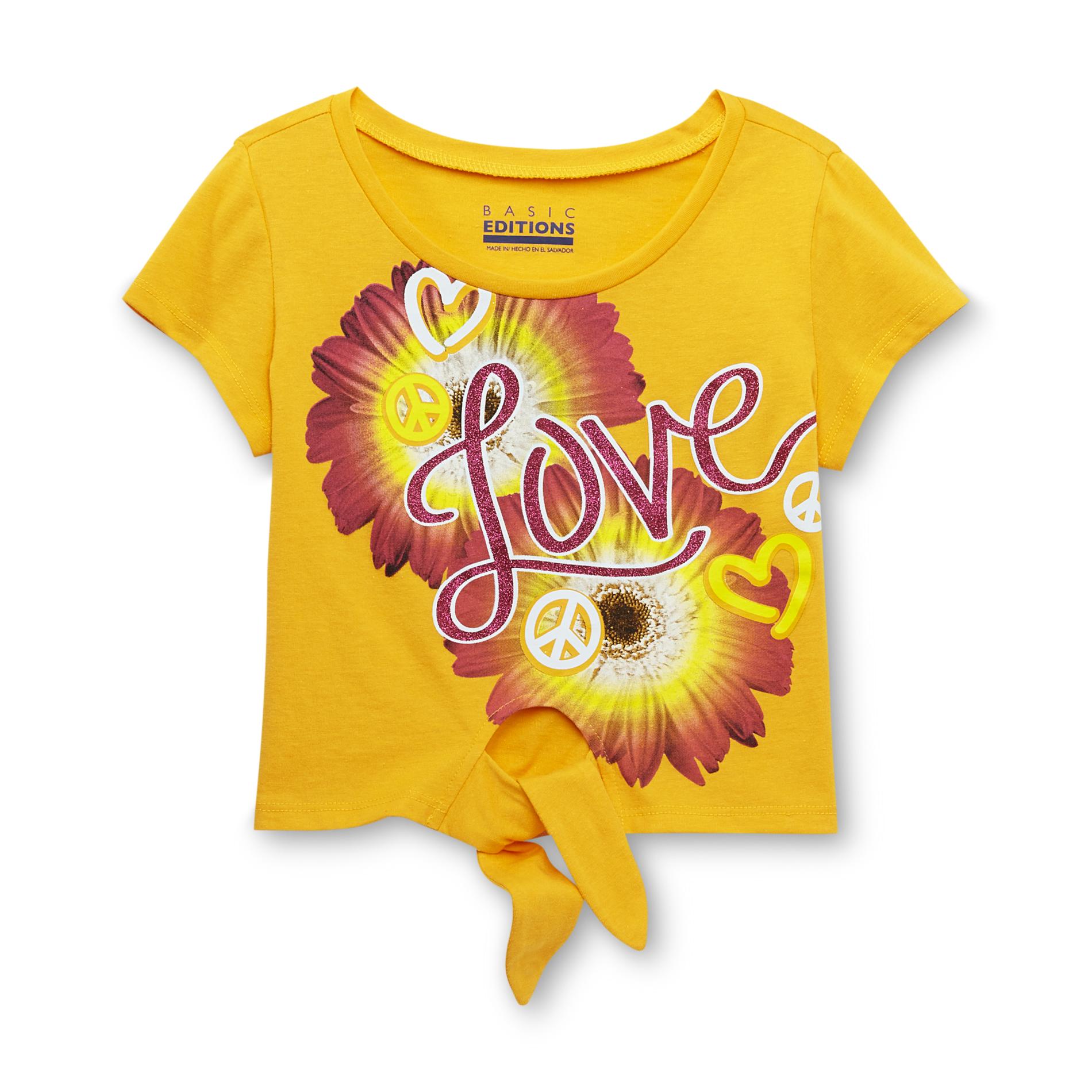 Basic Editions Girl's Front-Tie Graphic T-Shirt - Love