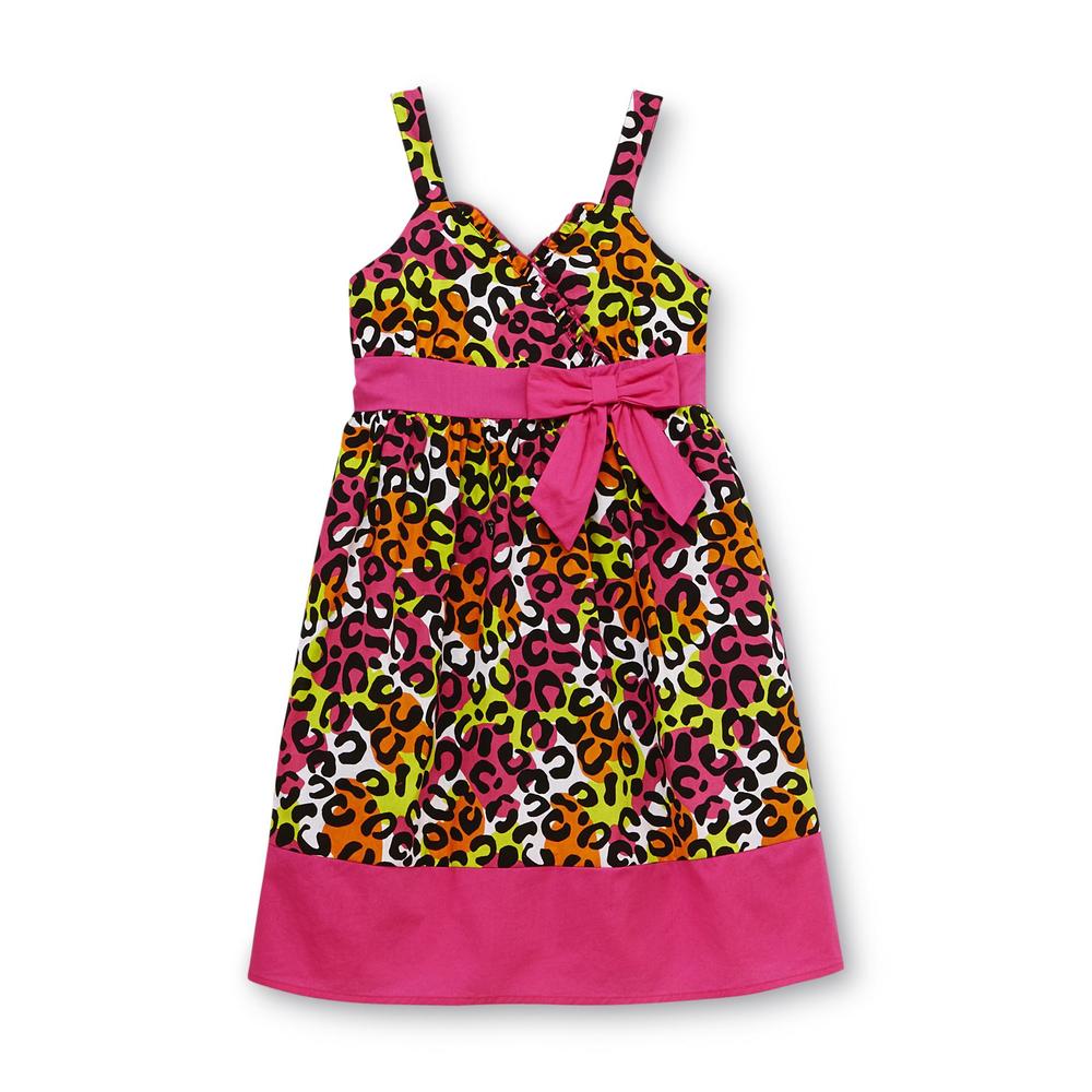 Basic Editions Girl's Sleeveless Surplice Sundress - Leopard Print