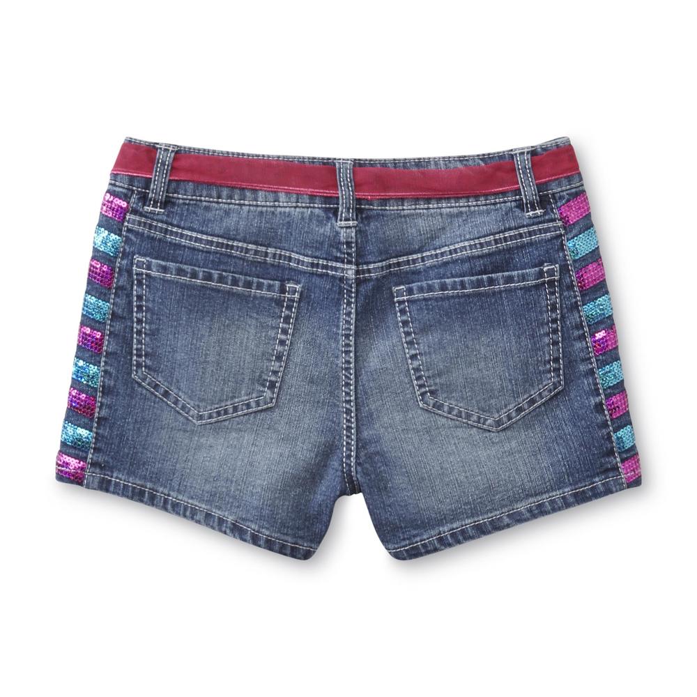 Piper Girl's Embellished Belted Shorts - Sequin Stripes