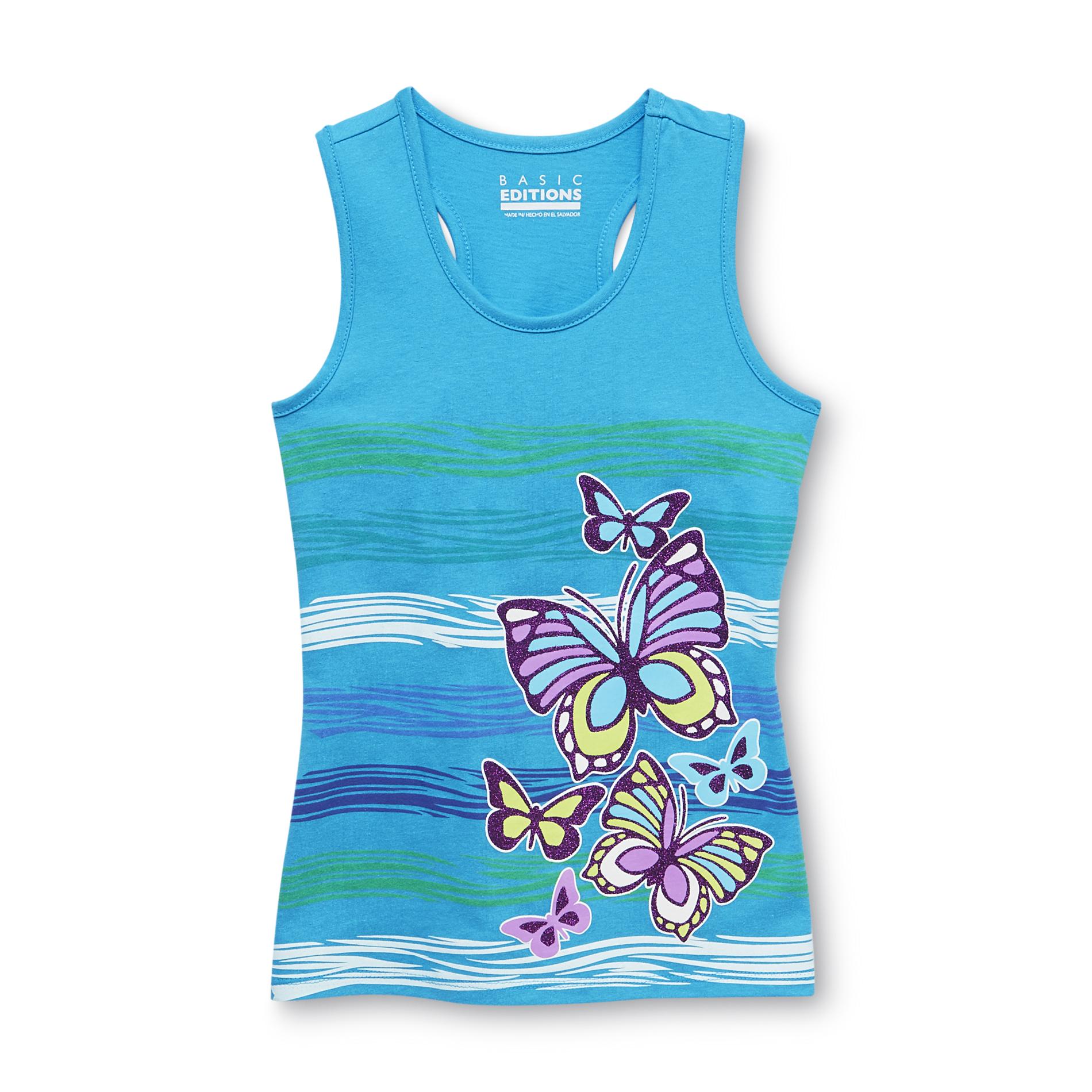 Basic Editions Girl's Racerback Tank Top - Glitter Butterfly