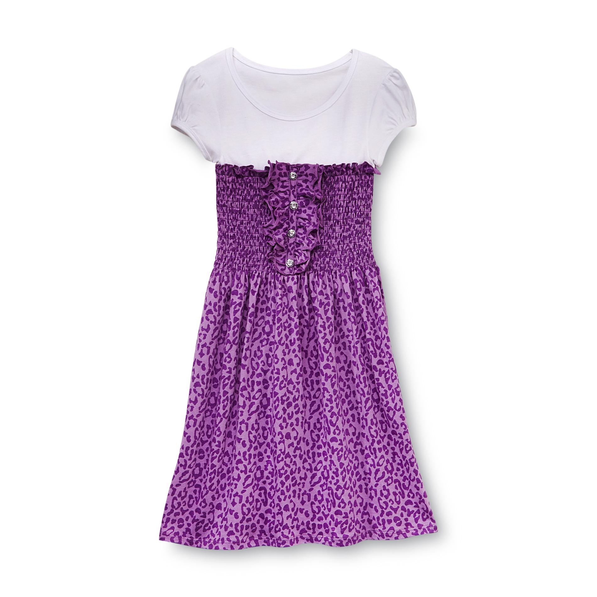 Basic Editions Girl's High-Waist Knit Dress - Leopard Print