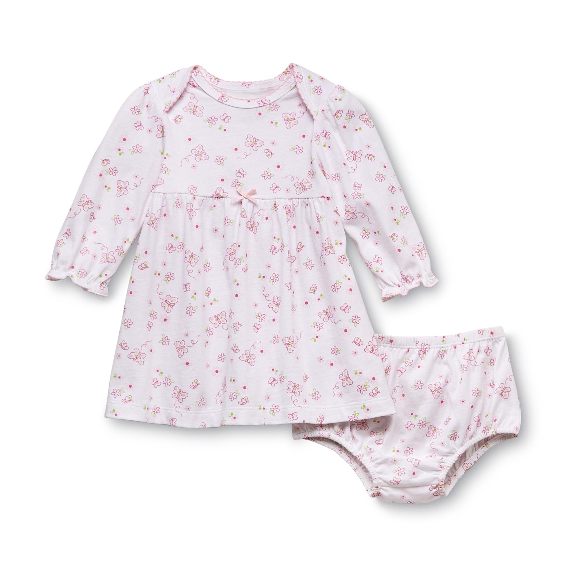 Welcome to the World Newborn Girl's Long Sleeve Dress & Diaper Cover - Butterflies