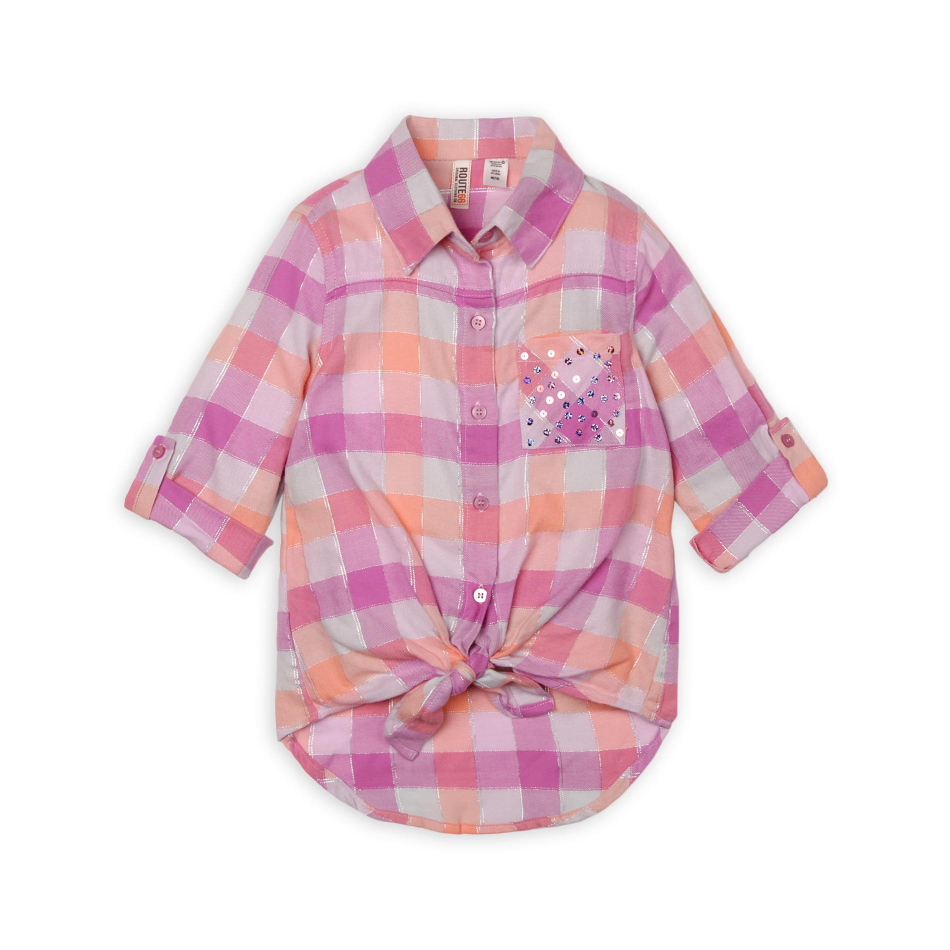Route 66 Girl's Front-Tie Flannel Shirt - Plaid
