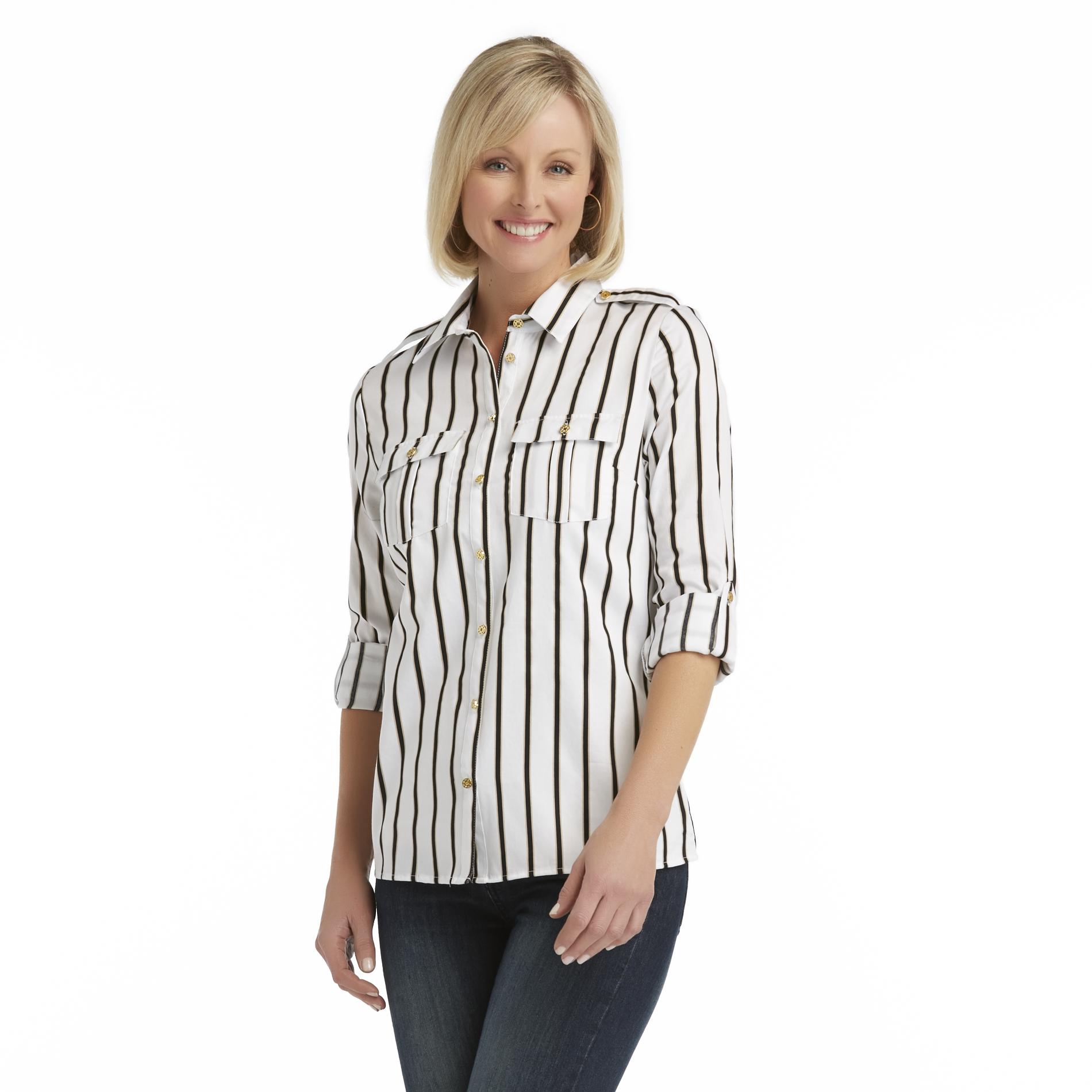 Jaclyn Smith Women's Utility Shirt - Striped