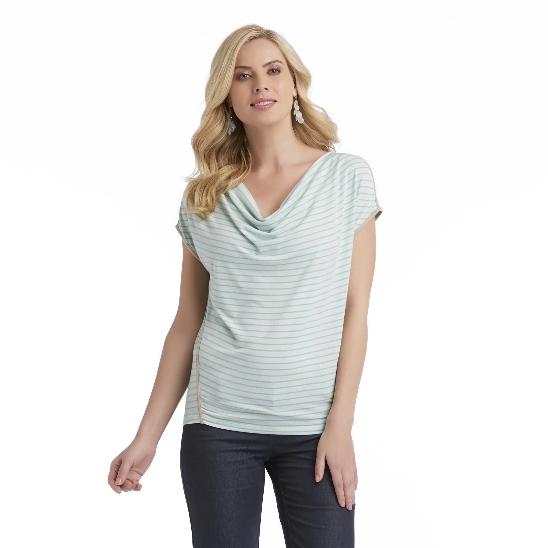 Attention Women's Cowl Neck Cap Sleeve Knit Top - Striped
