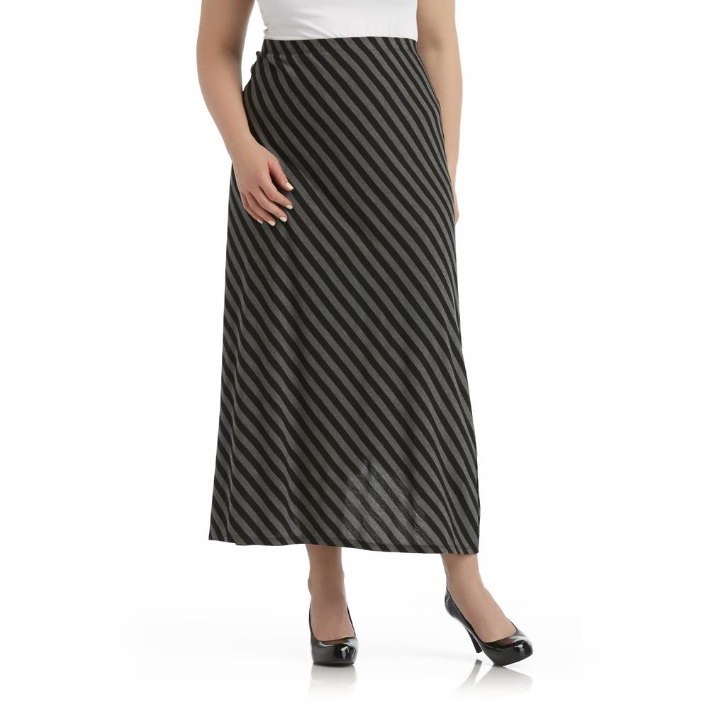 Beverly Drive Women's Plus Jersey Knit Maxi Skirt - Striped