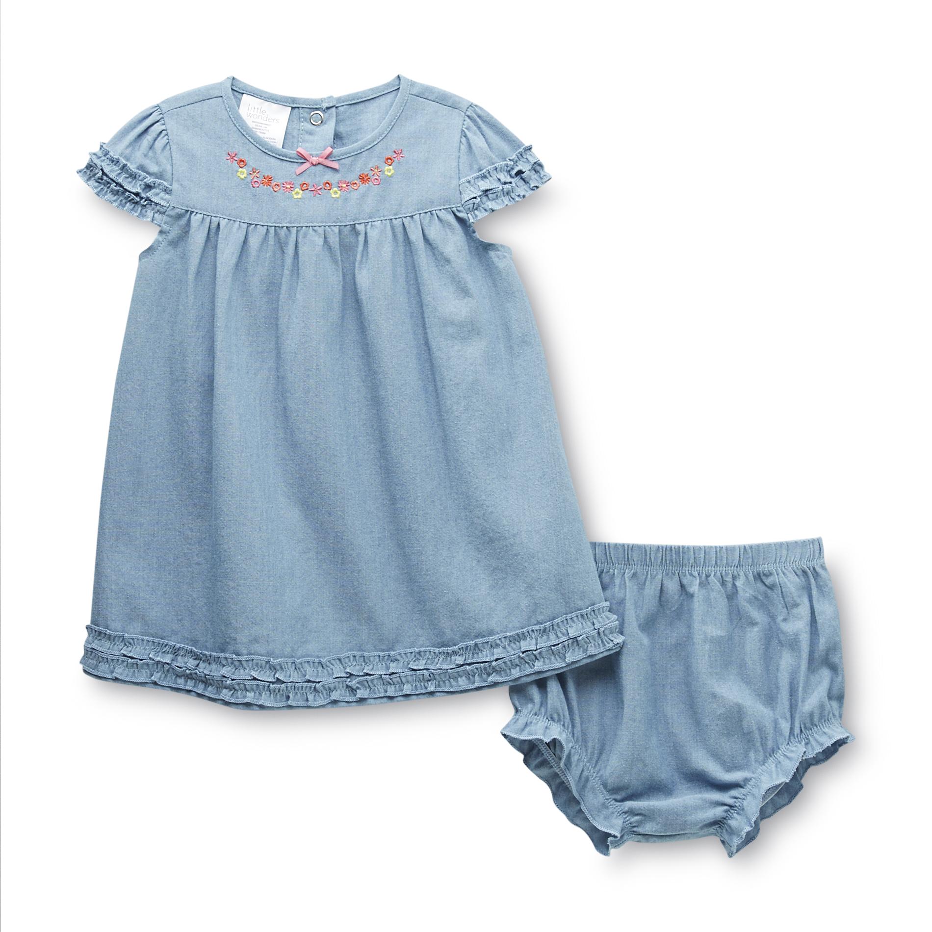 Little Wonders Newborn & Infant Girl's Chambray Ruffle Dress & Diaper Cover