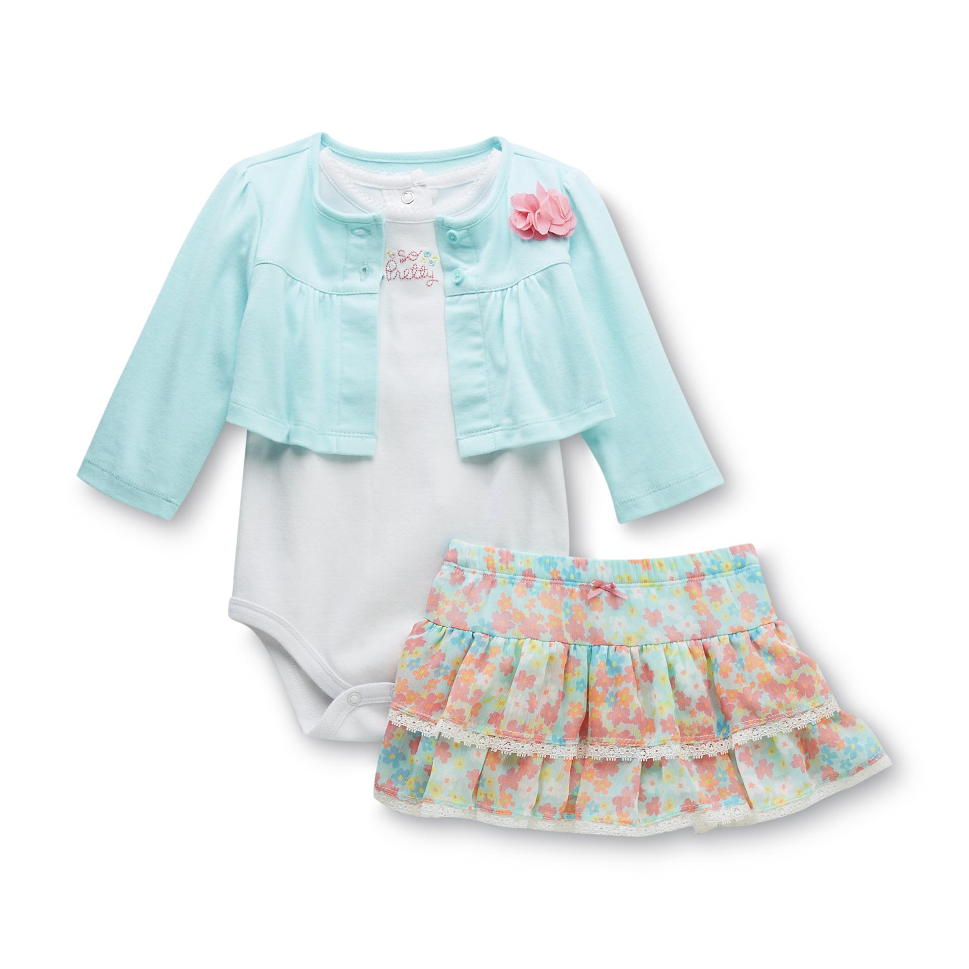 Little Wonders Newborn & Infant Girl's Bodysuit  Jacket & Skirt - Floral Print