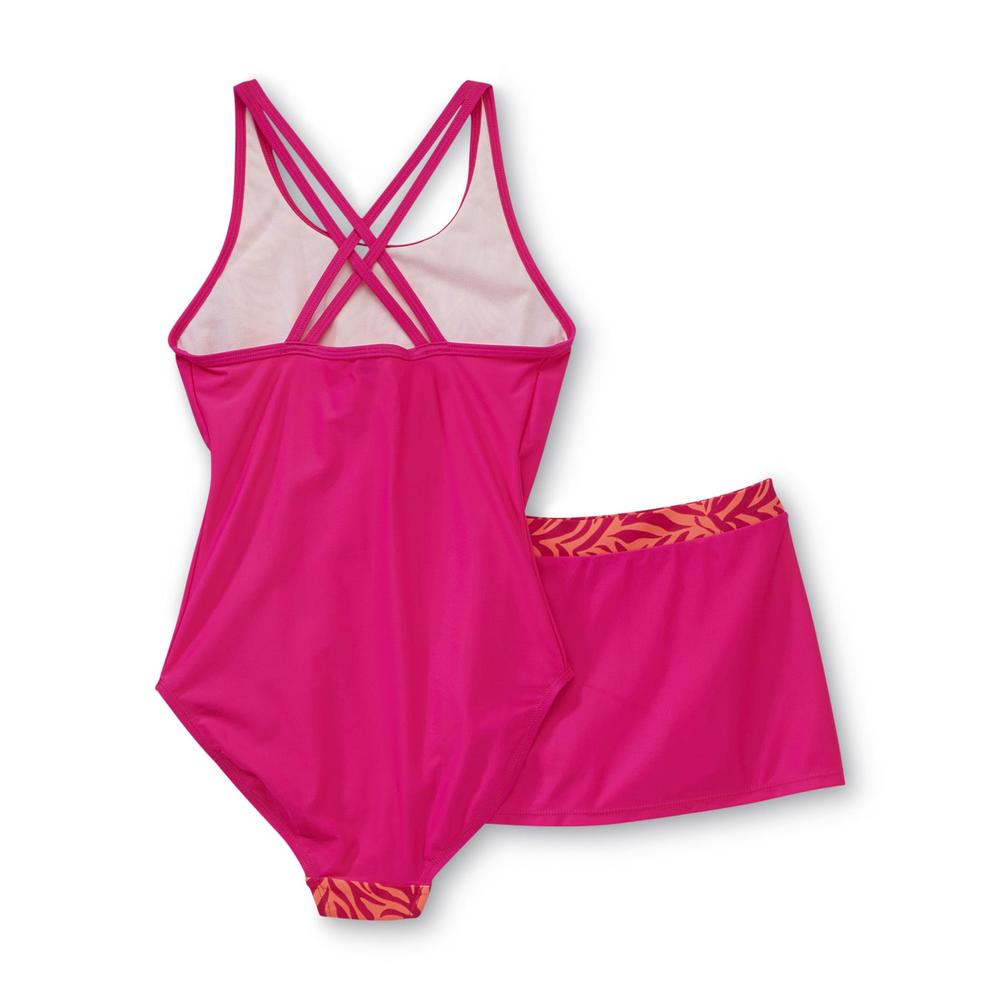 Joe Boxer Girl's Swimsuit & Swim Skirt - Neon Zebra Print