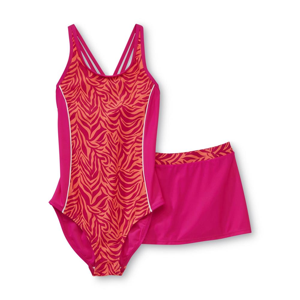Joe Boxer Girl's Swimsuit & Swim Skirt - Neon Zebra Print
