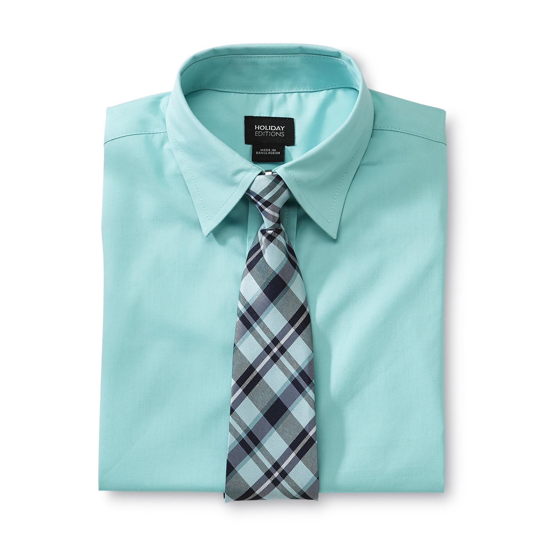 Holiday Editions Boy's Dress Shirt & Tie - Plaid