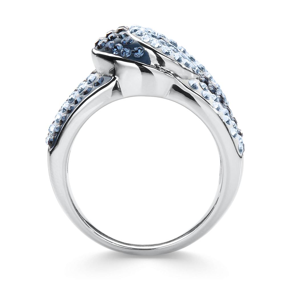 Shades Of Elegance Blue & White Swarovski Crystal Platinum Layered Bronze Swirl Ring