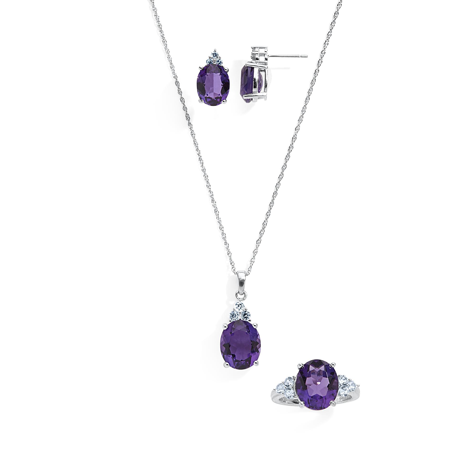 Sterling Silver Lab Created Amethyst 3 PC Set