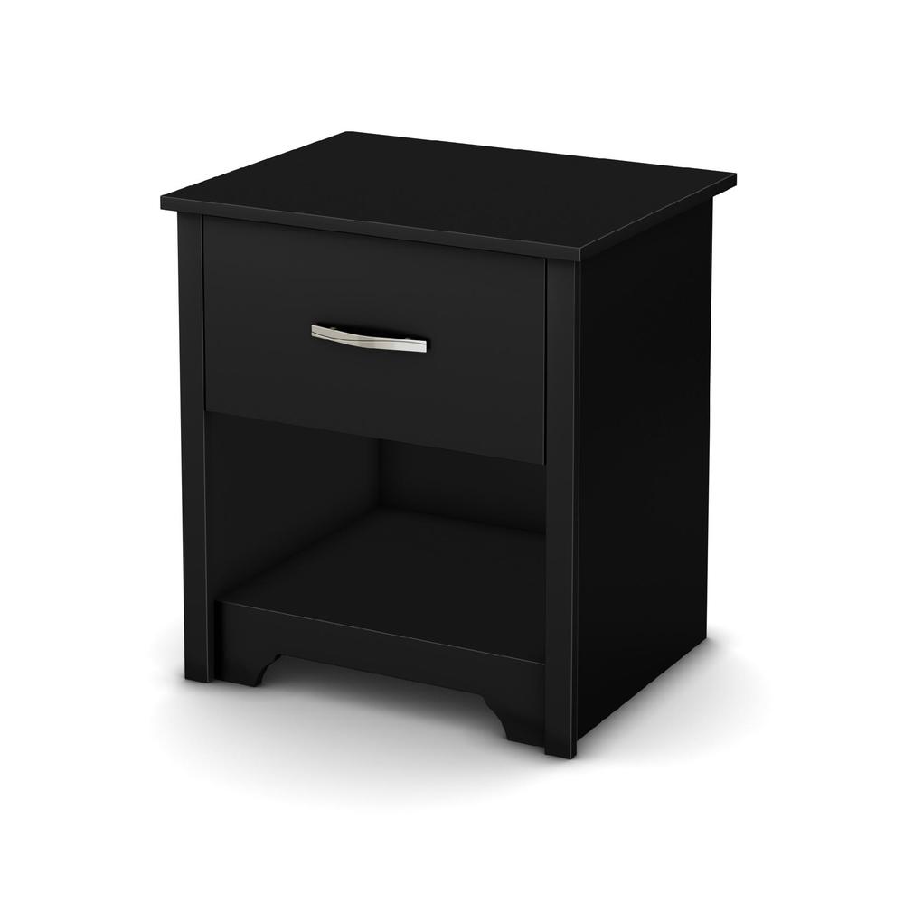 South Shore Fusion - 1-Drawer Nightstand - End Table with Storage, Pure Black