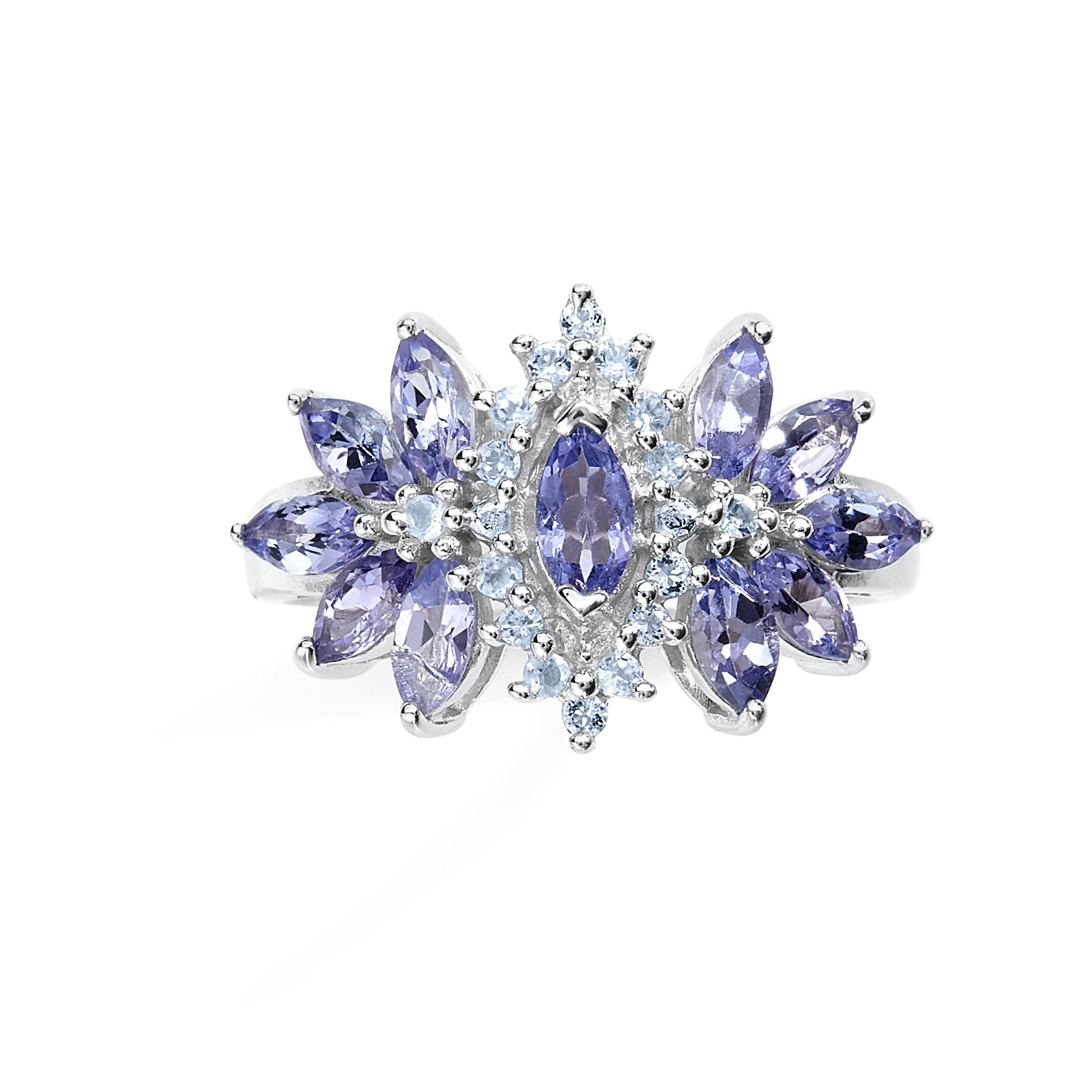 1-1/2 Cttw Marquise Cut Sterling Silver Tanzanite and White Topaz Ring