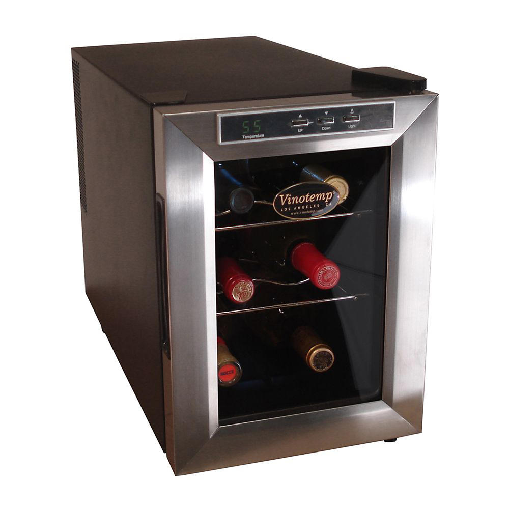 Vinotemp VT-6TEDS 6-Bottle Wine Cooler - Black/Brushed Aluminum Door