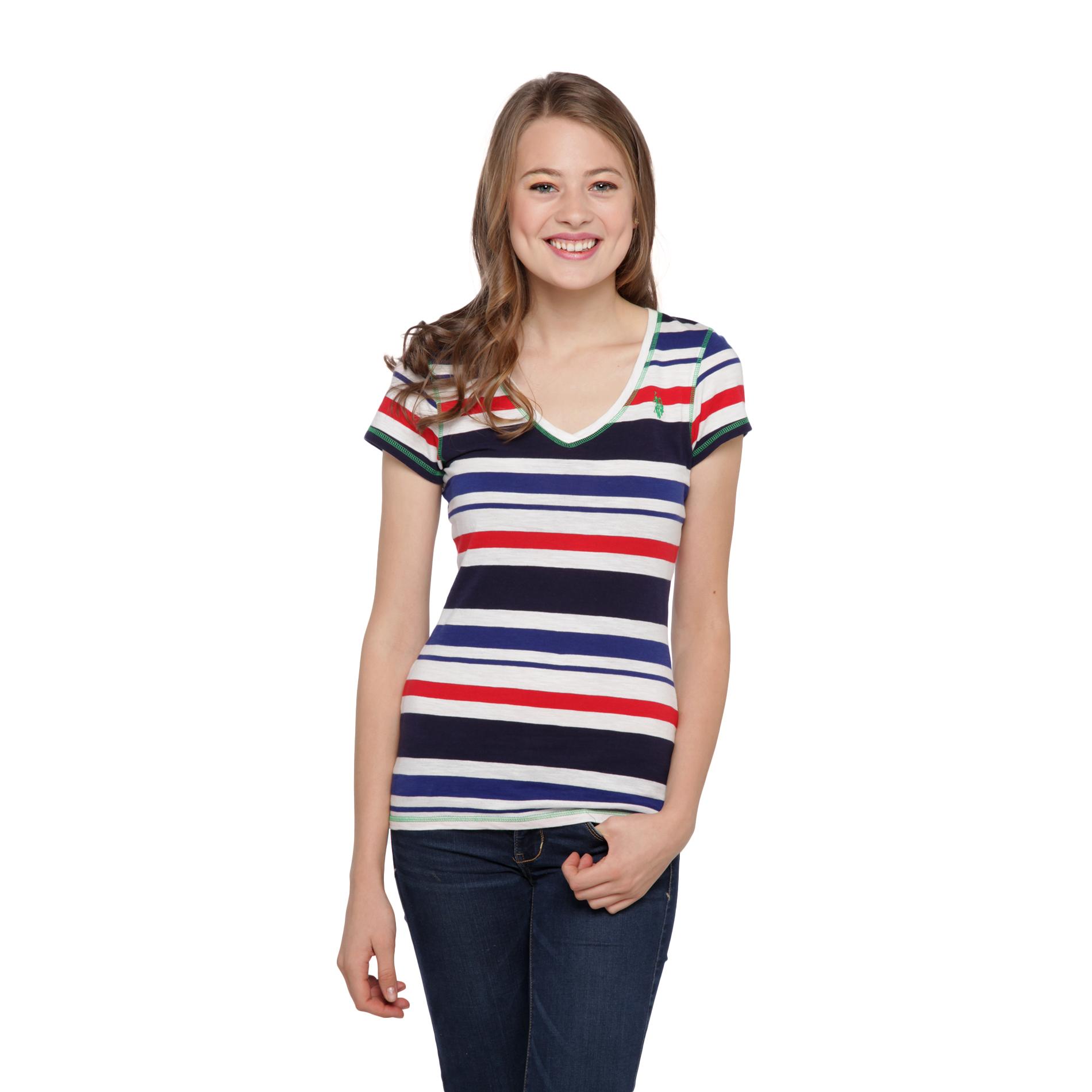 U.S. Polo Assn. Junior's Slubbed V-Neck T-Shirt - Striped