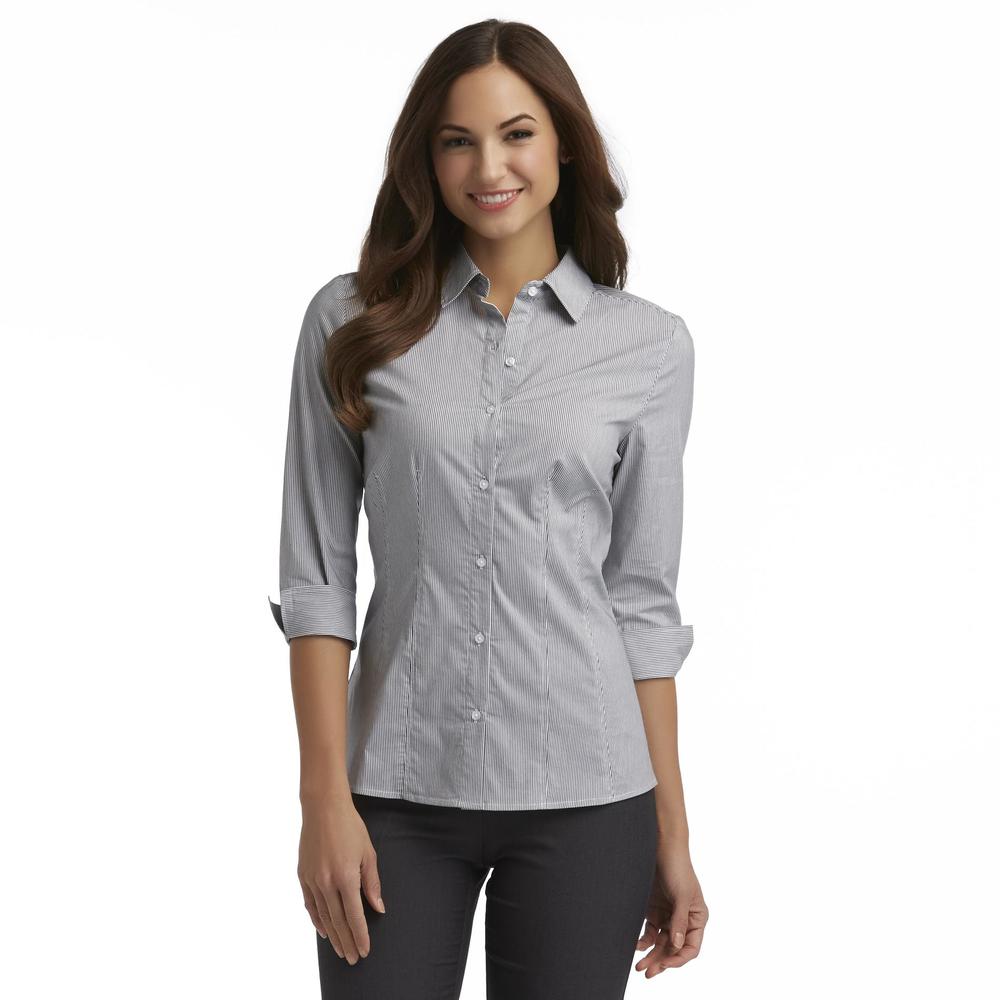 Covington Women's Three-Quarter Sleeve Dress Shirt - Pinstripe