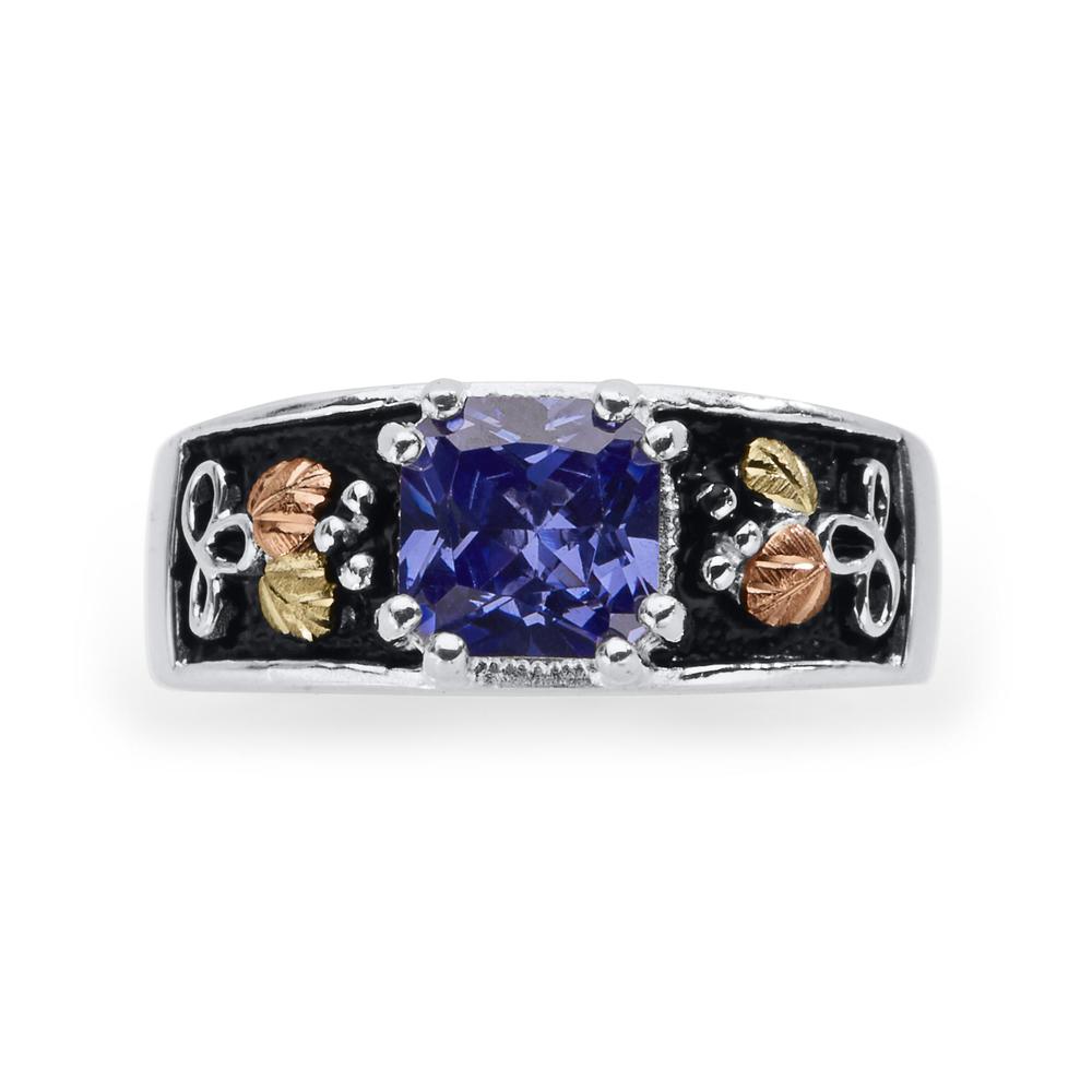 Black Hills Gold Synthetic Blue Helenite Sterling Silver & 12K  Ring - Size 7 Only