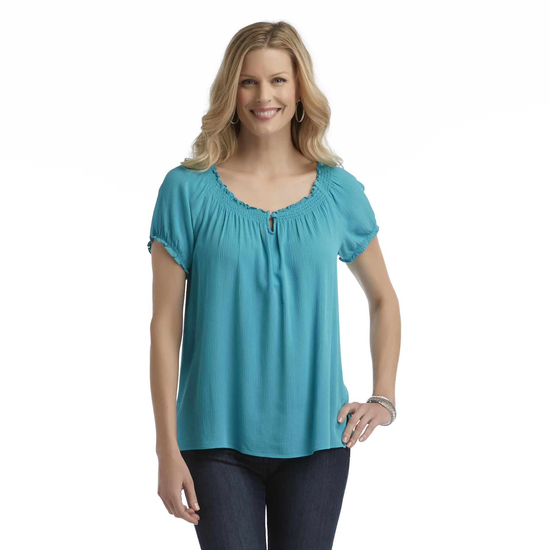 Jaclyn Smith Women's Smocked Peasant Top