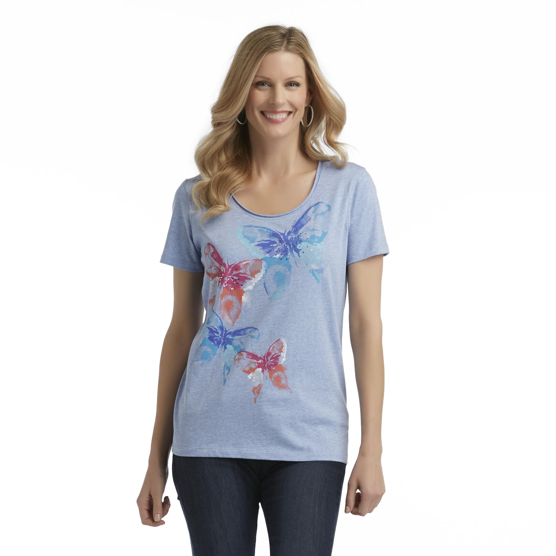 Laura Scott Women's Scoop-Neck Graphic T-Shirt - Butterflies