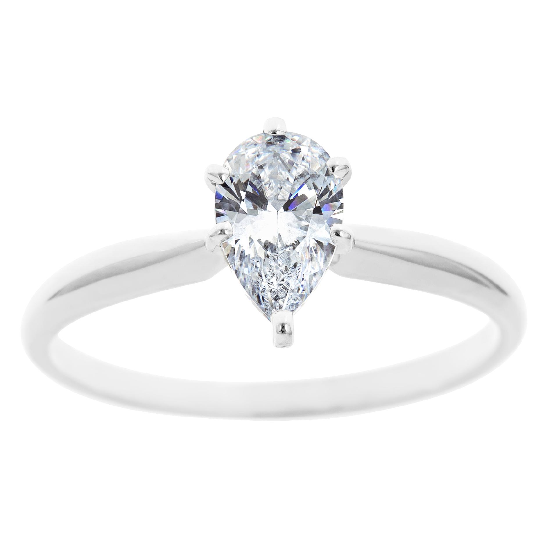 New York City Diamond District 14K White Gold Pear Shape Certified