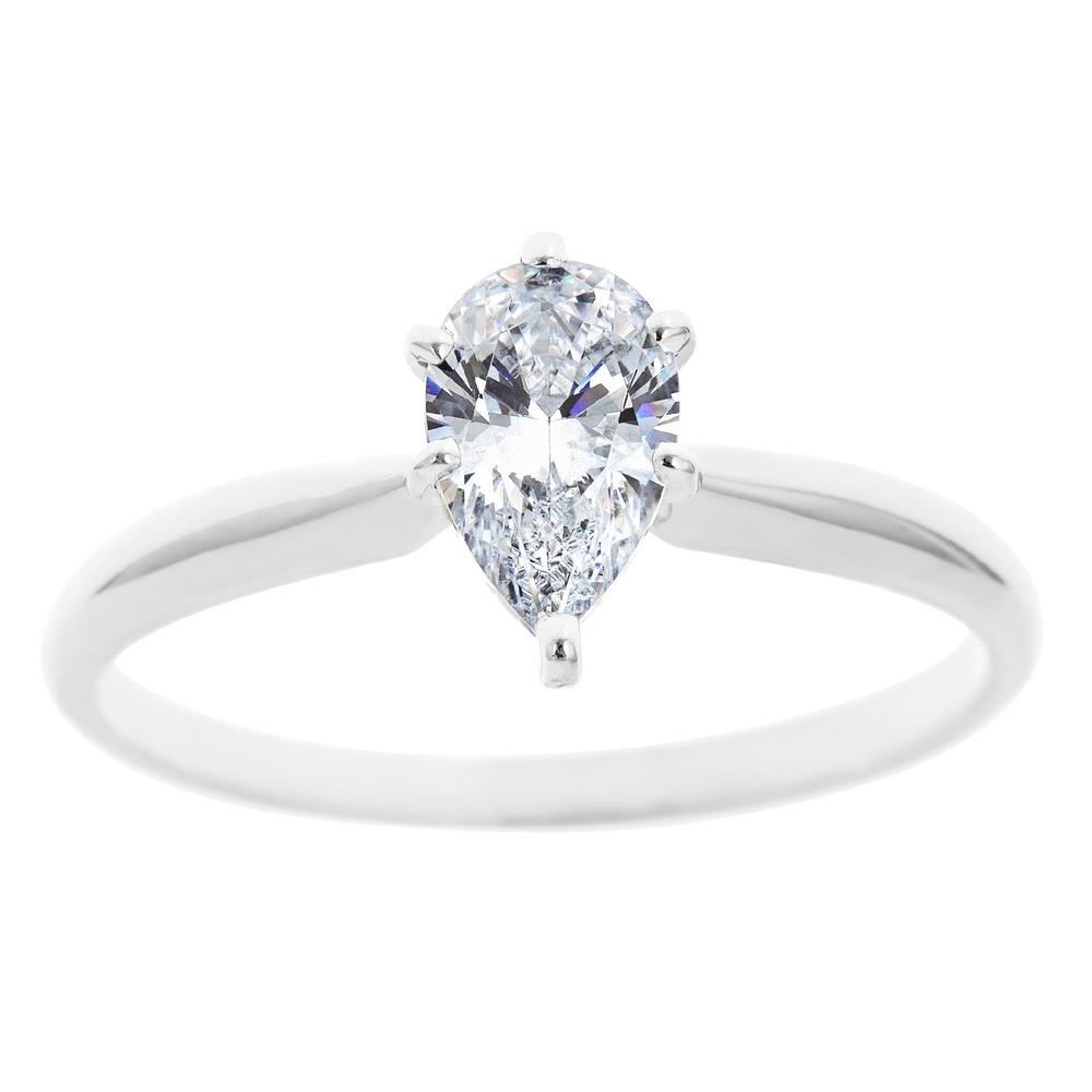 New York City Diamond District 14K White Gold 3/4 ct Pear Shape Certified Diamond Solitaire Engagement Ring