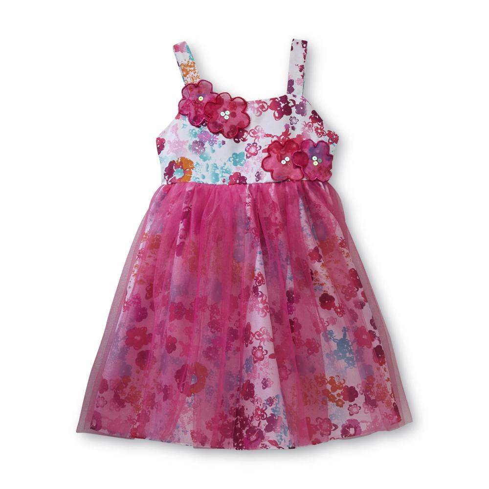 SWAK Girl's Mesh-Overlay Party Dress - Floral