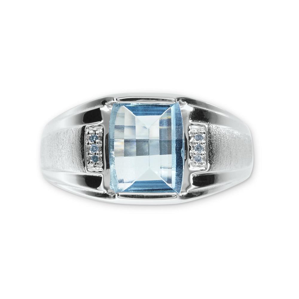 Men's Lab Created Blue Topaz & Diamond Accent Sterling Silver Signet Ring