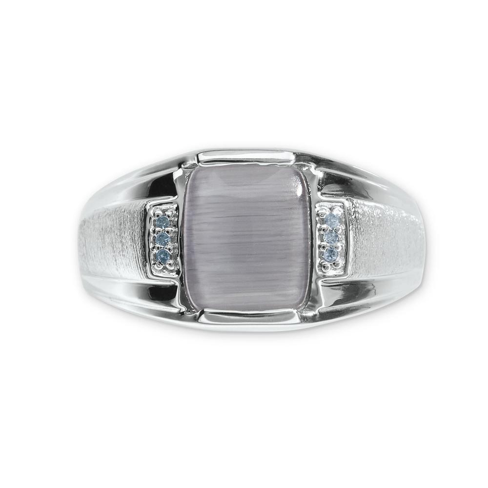 Men's Lab Created Cat's-Eye & Diamond Accent Sterling Silver Signet Ring