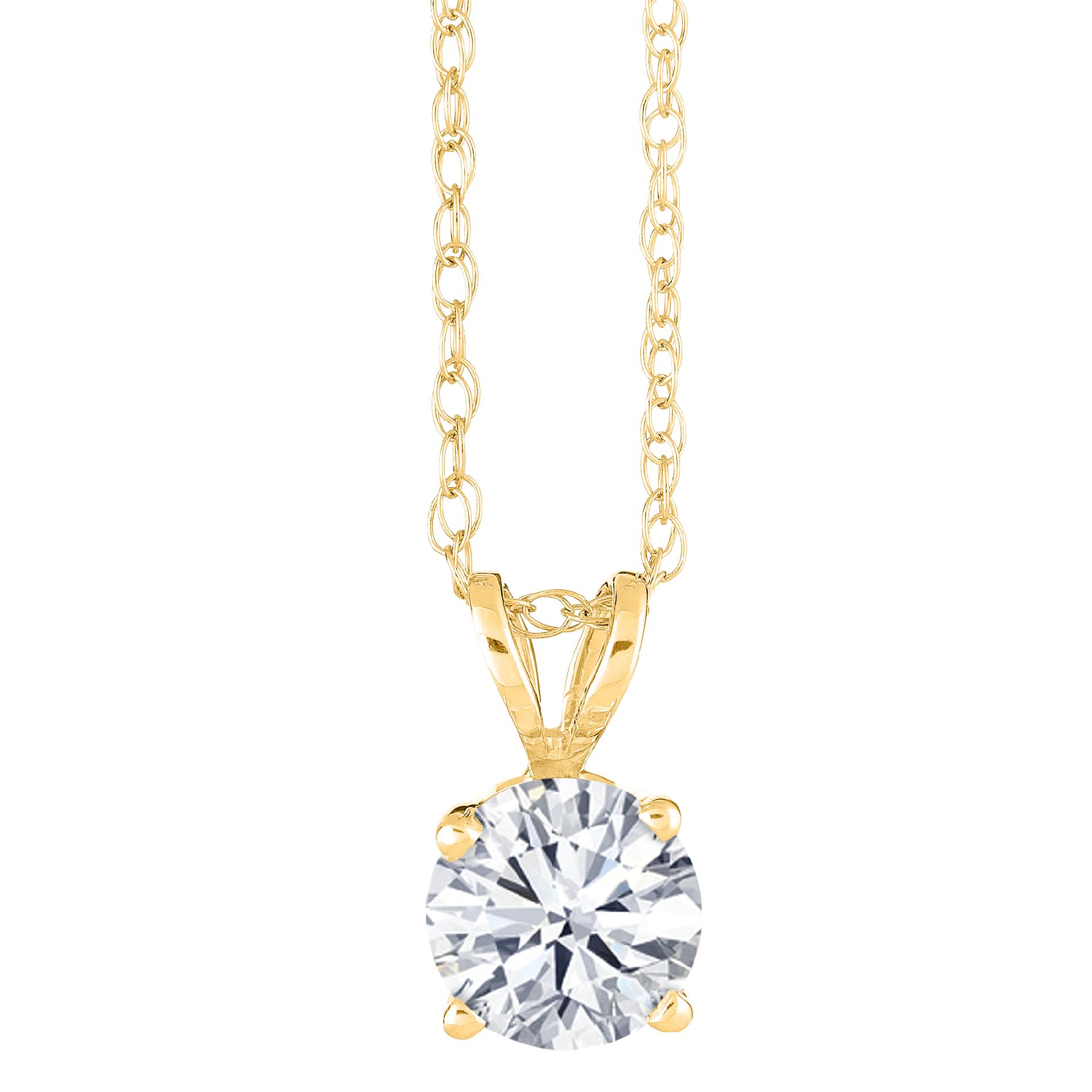 New York City Diamond District 14K Yellow Gold 1/10 cttw Round Diamond Solitaire Pendant, White New York City Diamond District 14K Yellow Gold 1/10 cttw Round Diamond Solitaire Pendant, White