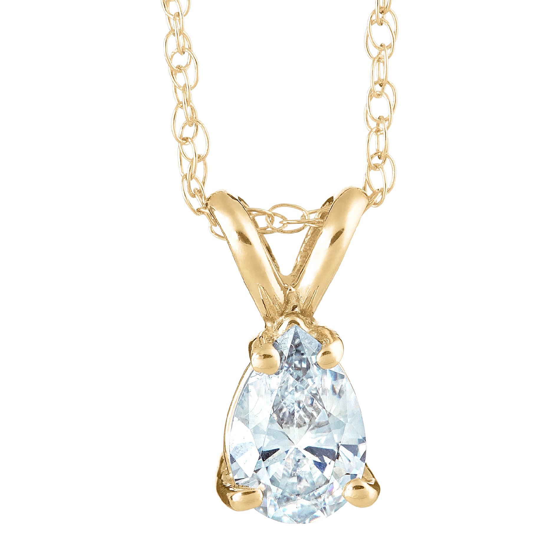 New York City Diamond District 14K Yellow Gold 1/10 cttw Pear Shaped Diamond Solitaire Pendant, White New York City Diamond District 14K Yellow Gold 1/10 cttw Pear Shaped Diamond Solitaire Pendant, White