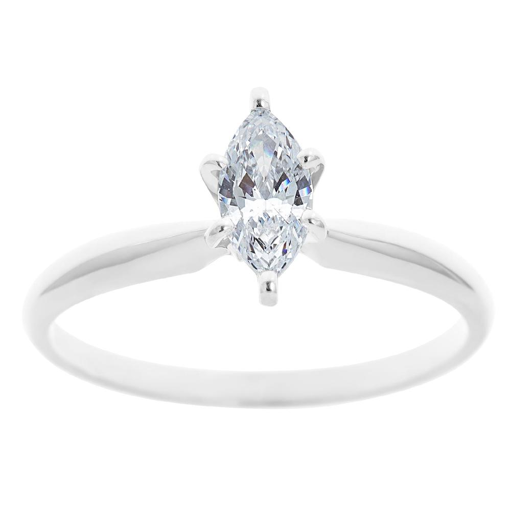New York City Diamond District 14K White Gold 1/4 ct Marquise Certified Diamond Solitaire Engagement Ring