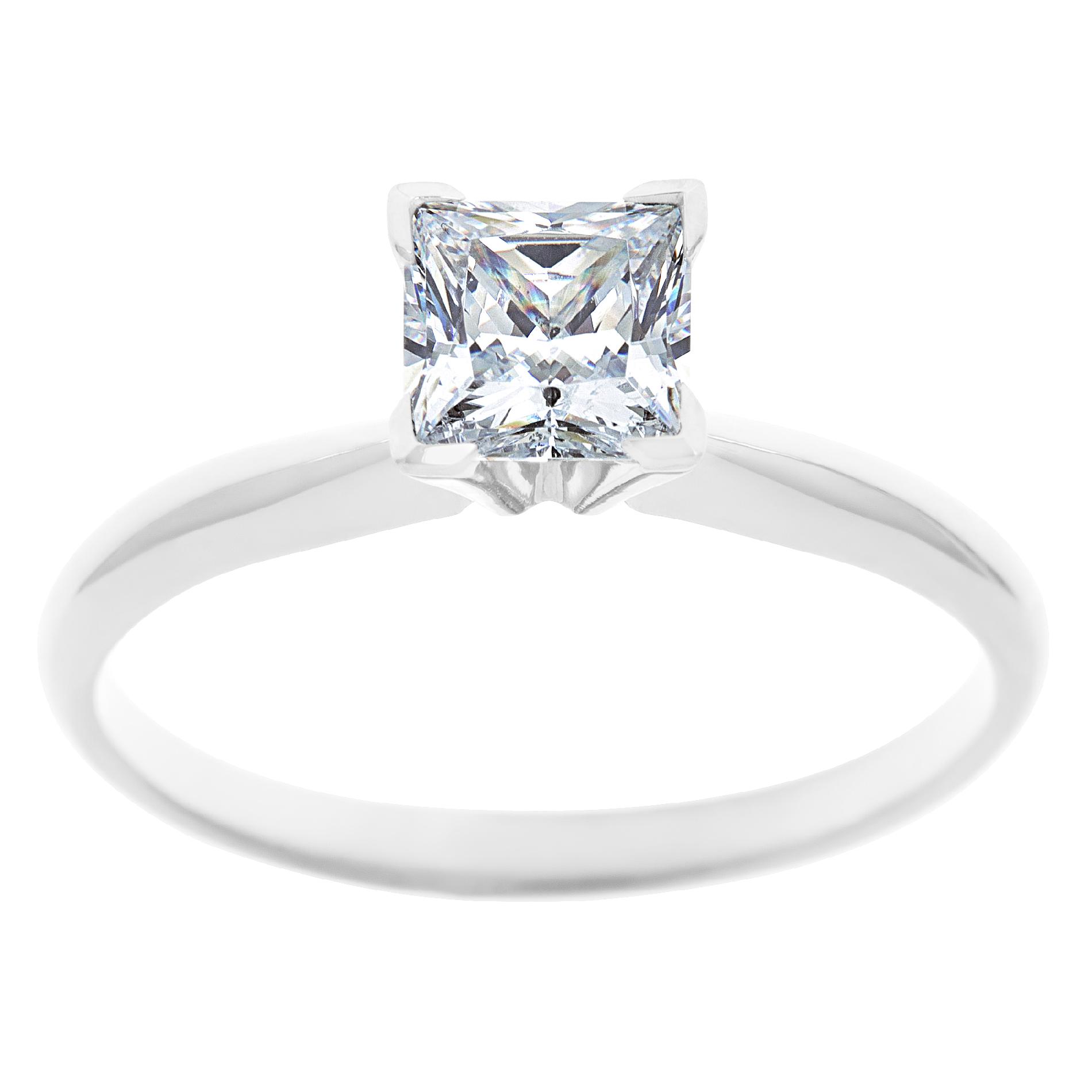 New York City Diamond District 14K White Gold 1/2 ct Princess Cut Certified Diamond Solitaire ...