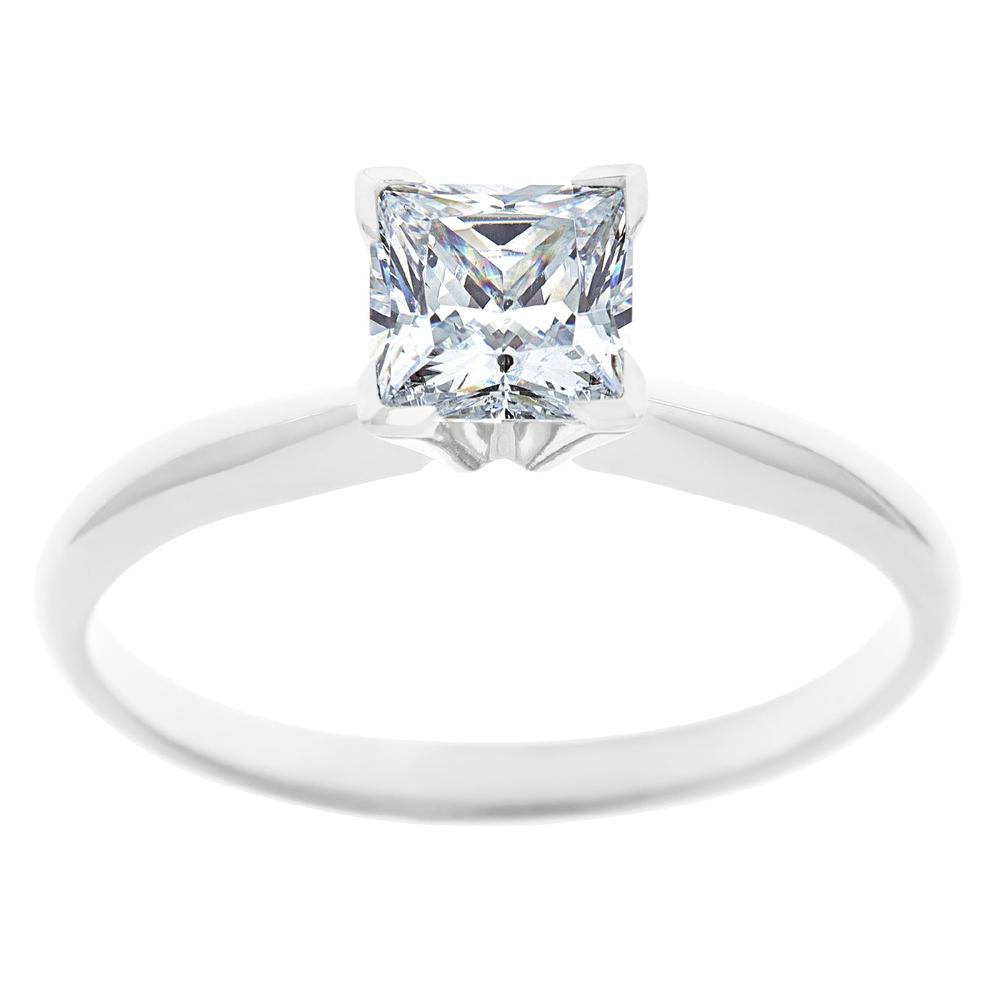 New York City Diamond District 14K White Gold 1 ct Princess Cut Certified Diamond Solitaire Engagement Ring