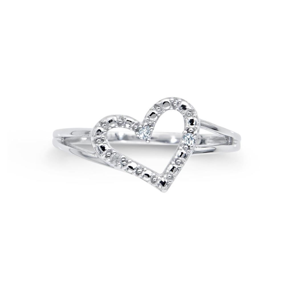 0.03 Cttw Round-Cut Diamond Sterling Silver Heart Ring