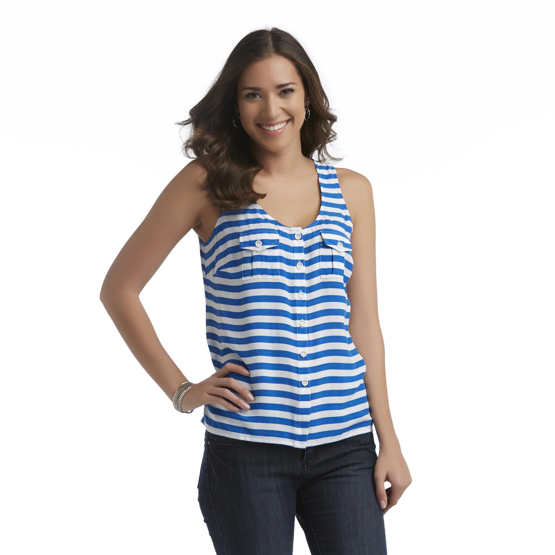 Route 66 Women's Button-Front Tank Top - Striped