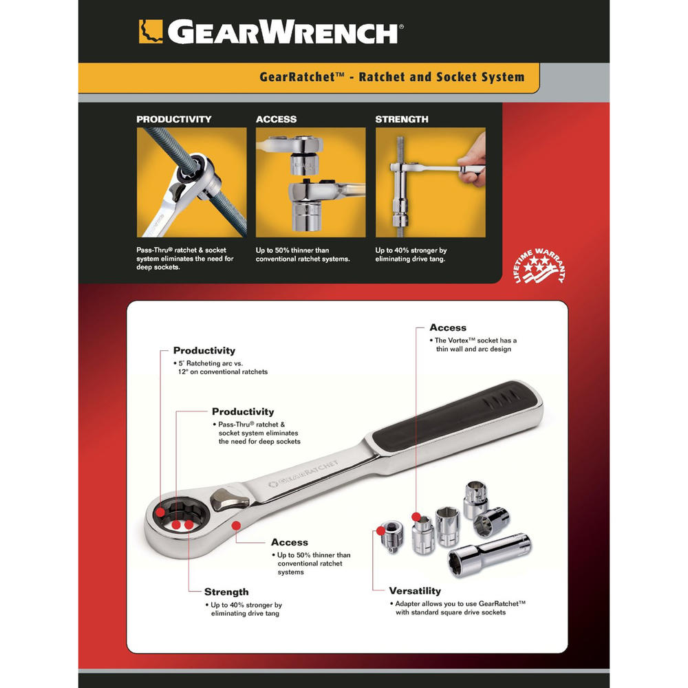 GearWrench 8946 46pc 1/4 & 3/8-inch Drive Pass Thru Ratchet Set; SAE & Metric