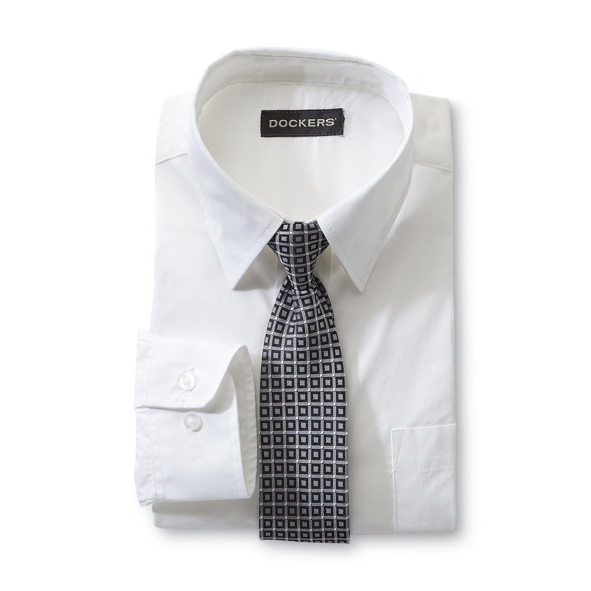 Dockers Boy's Husky Dress Shirt & Checkered Tie