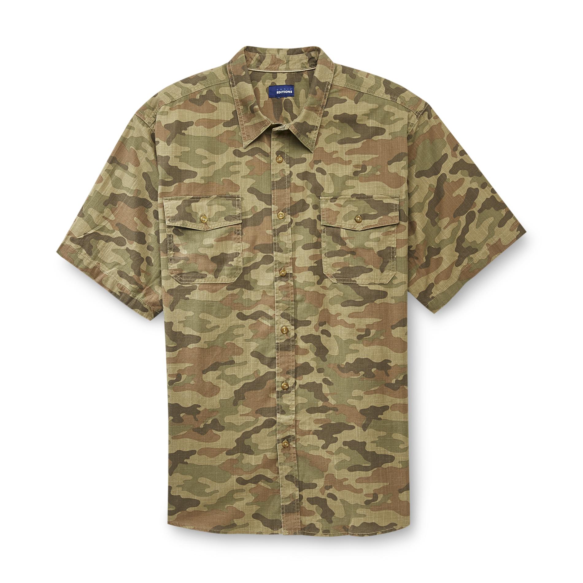 Basic Editions Men's Big & Tall Short-Sleeve Woven Shirt - Camouflage