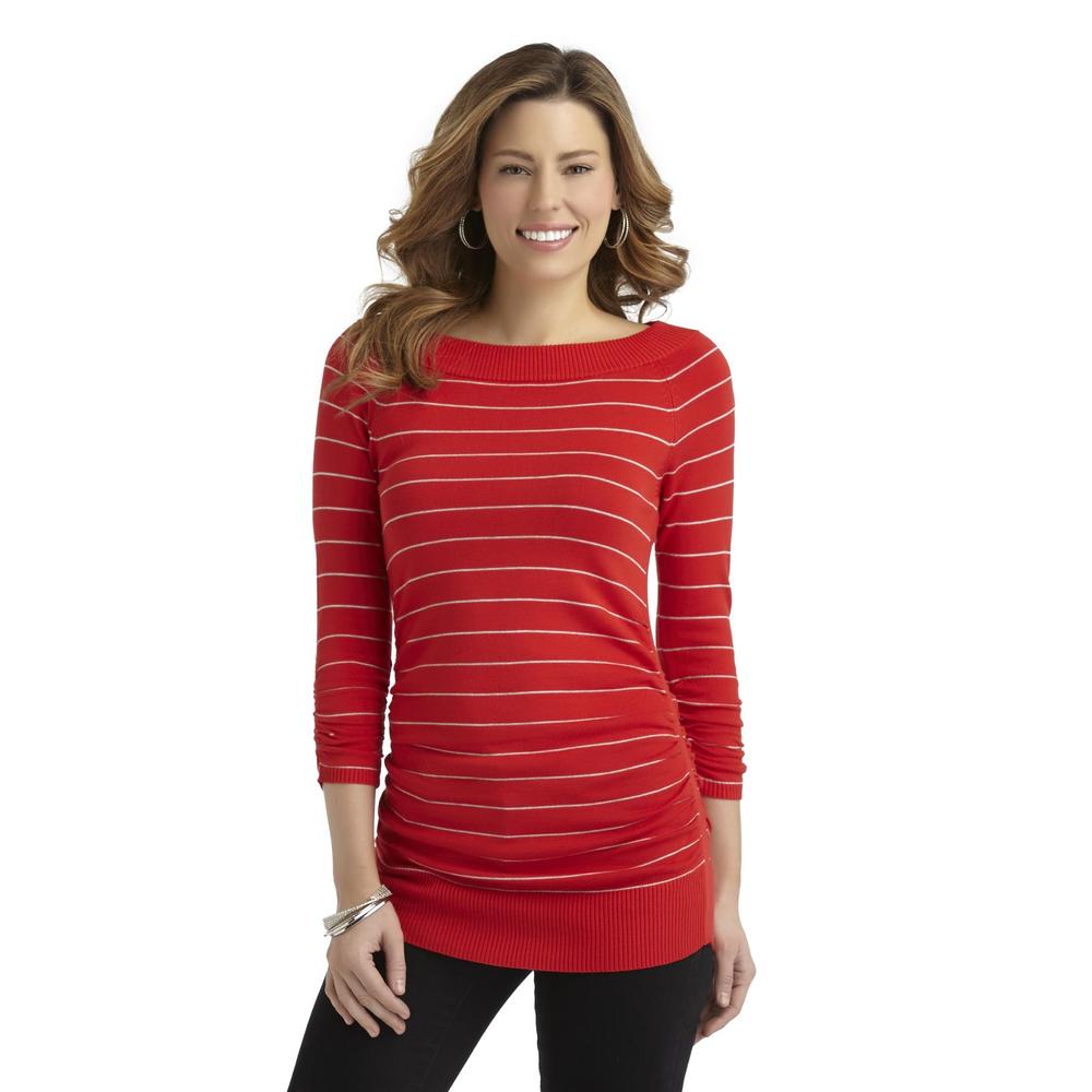 Metaphor Women's Ruched Sleeve Tunic Sweater - Striped