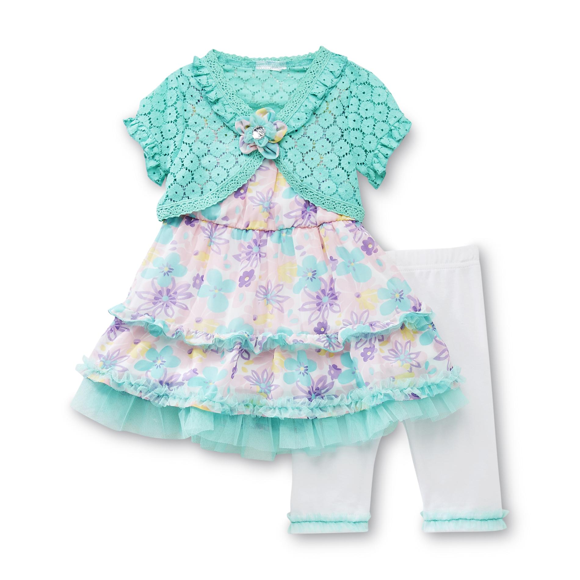 Small Wonders Newborn Girl's Dress  Bolero & Capris - Floral