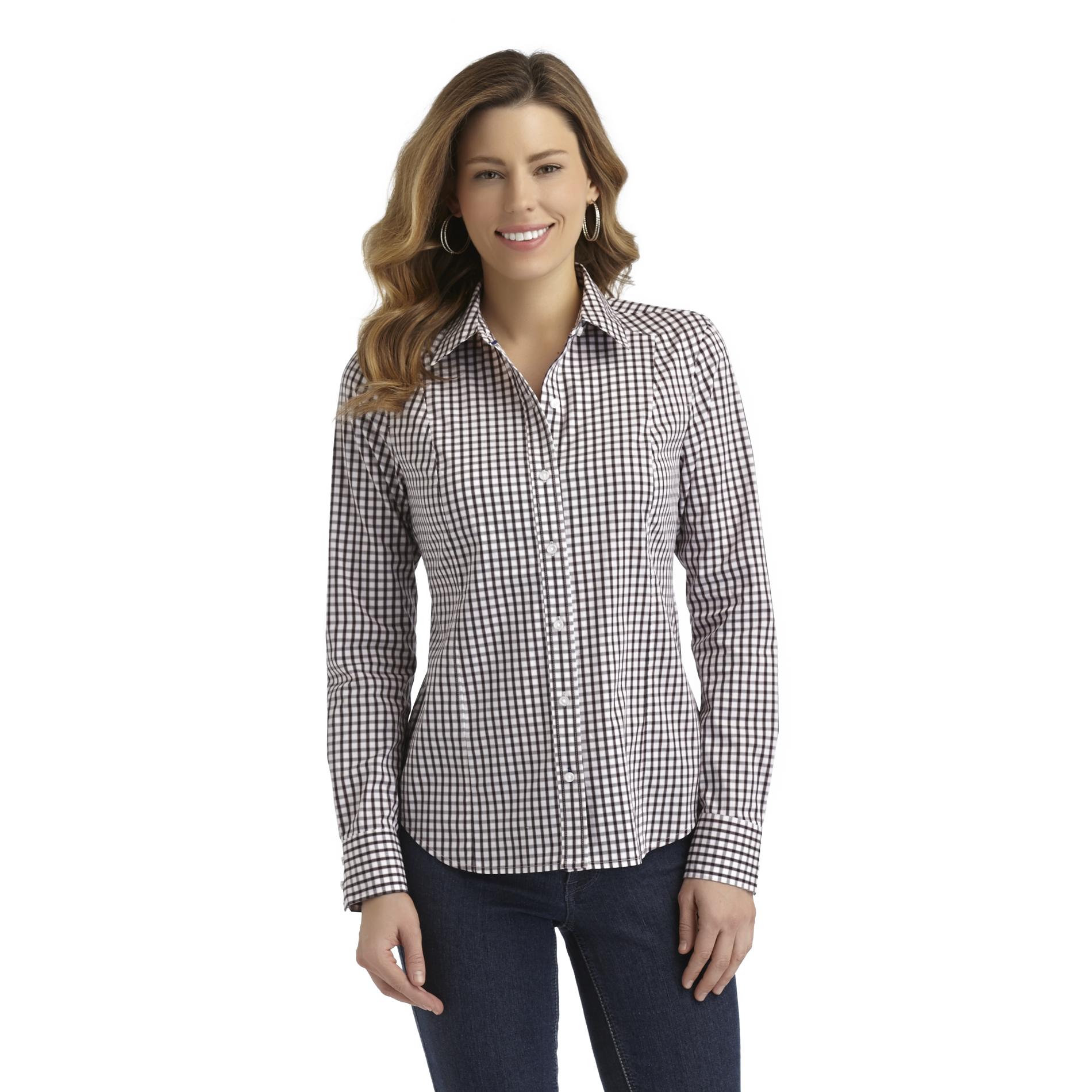 Attention Women's Button-Front Shirt - Grid Pattern