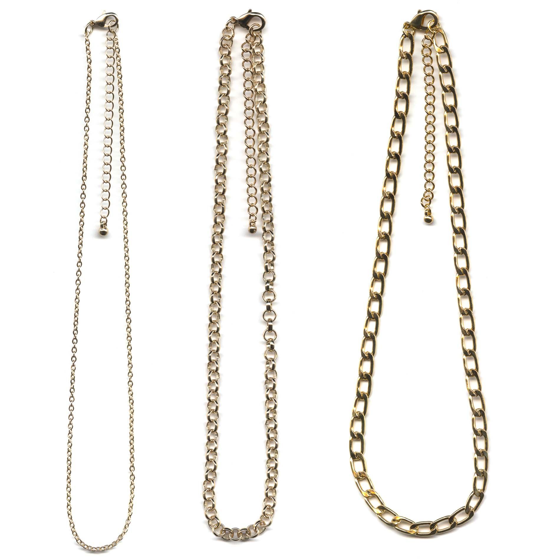 Women's 3-Pack Necklaces - Curb & Round Link