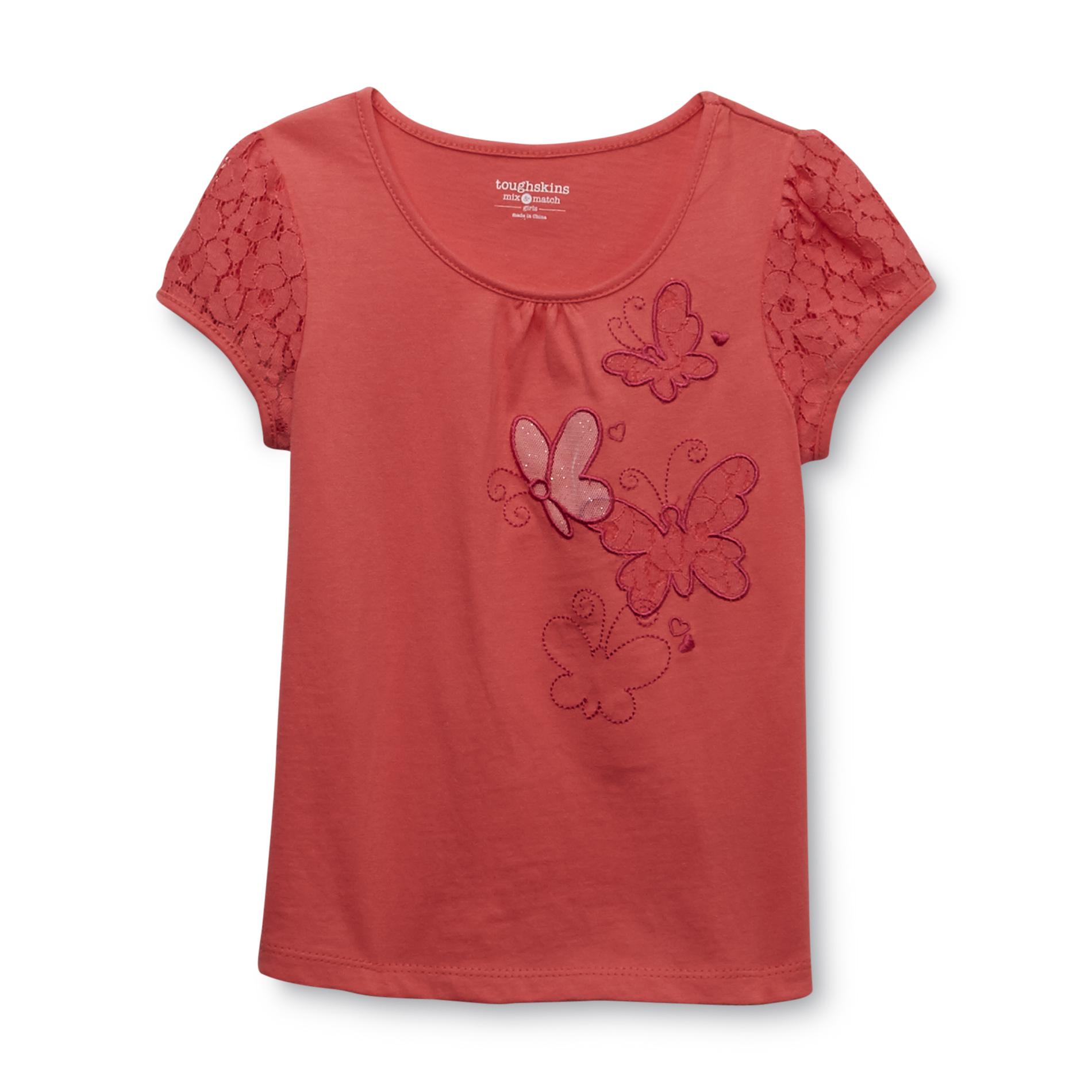 Toughskins Girl's Lace Cap Sleeve T-Shirt - Butterflies
