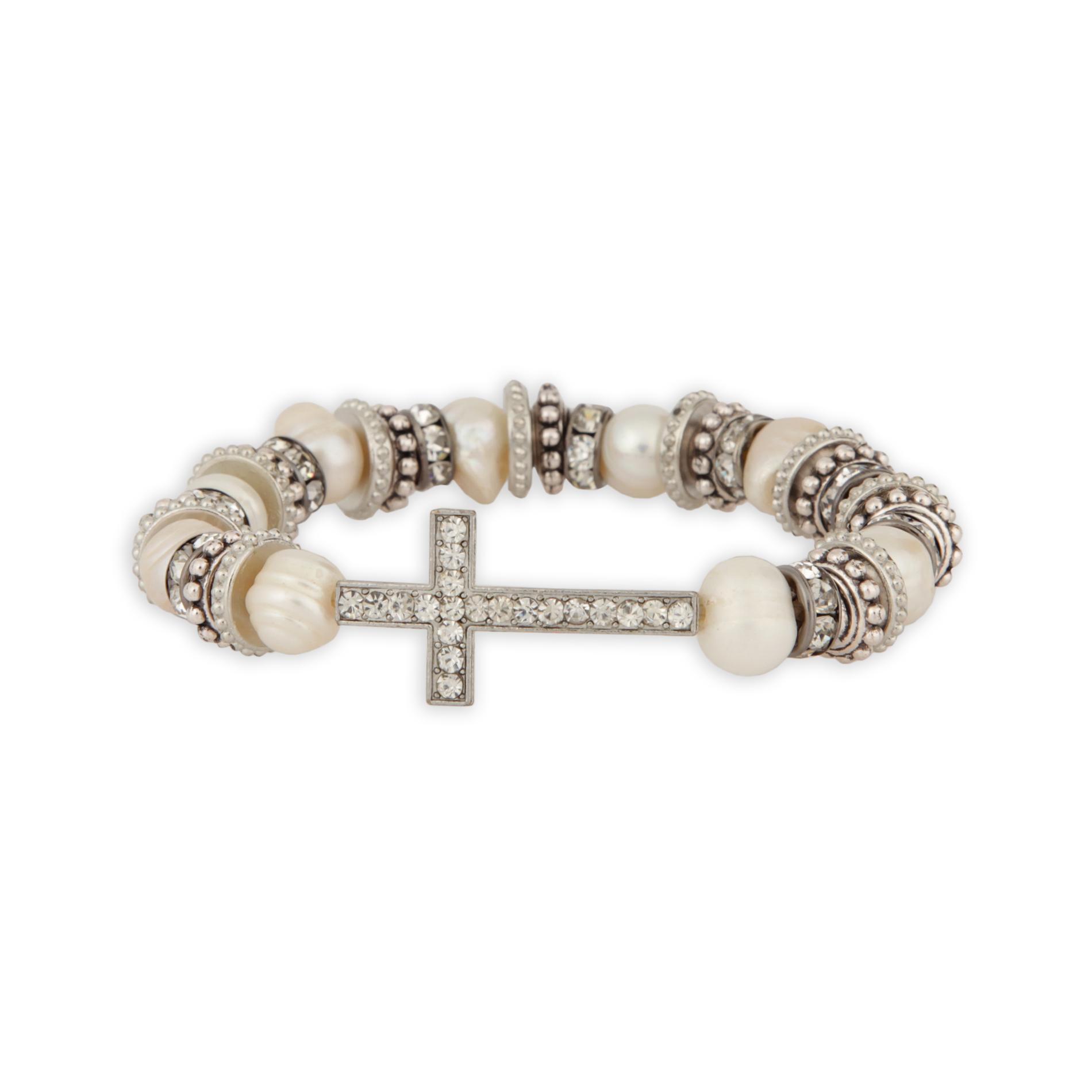 Studio S Women's Rhinestone Beaded Cross Bracelet